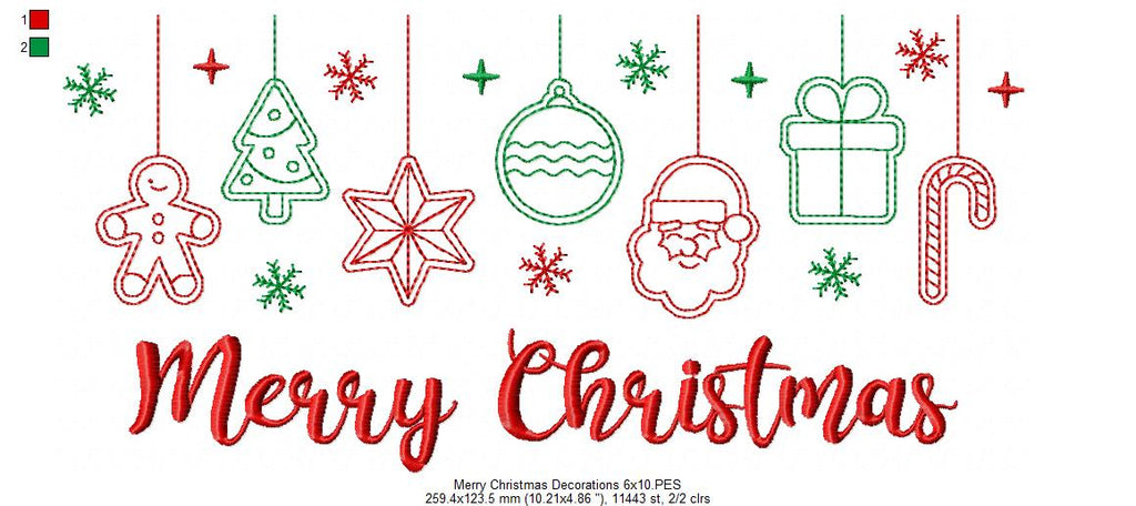 Merry Christmas Decorations - Redwork & Fill Stitch Embroidery