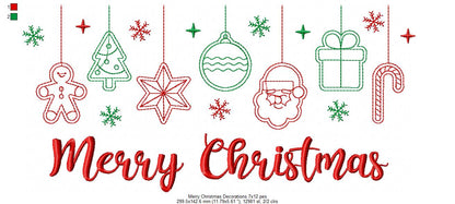 Merry Christmas Decorations - Redwork & Fill Stitch Embroidery