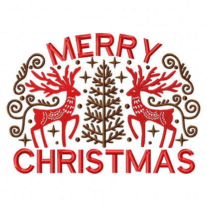Merry Christmas Deers - Fill Stitch - Machine Embroidery Design