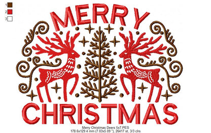 Merry Christmas Deers - Fill Stitch - Machine Embroidery Design