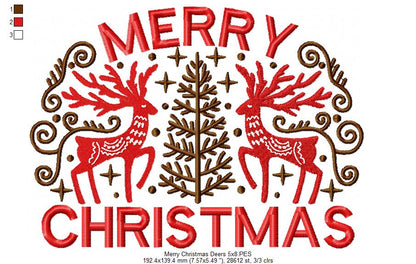 Merry Christmas Deers - Fill Stitch - Machine Embroidery Design
