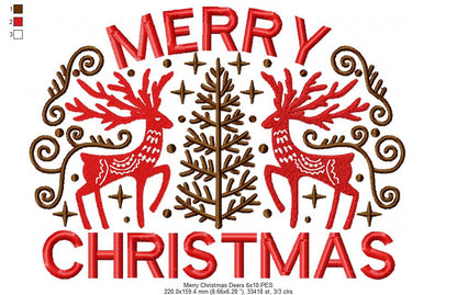 Merry Christmas Deers - Fill Stitch - Machine Embroidery Design
