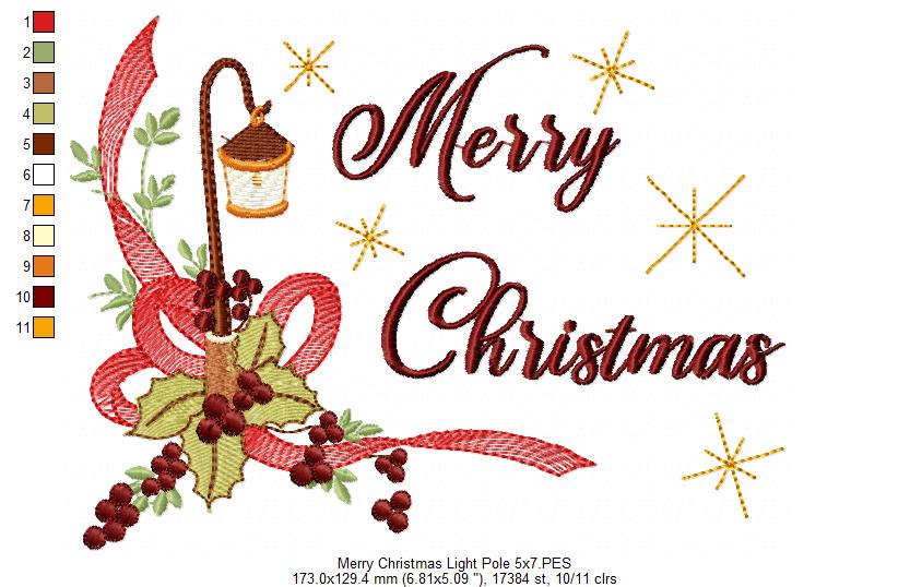 Merry Christmas Light Pole - Fill Stitch - Machine Embroidery Design