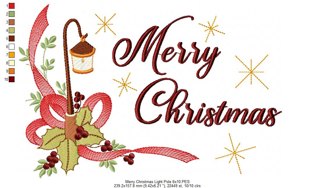 Merry Christmas Light Pole - Fill Stitch - Machine Embroidery Design
