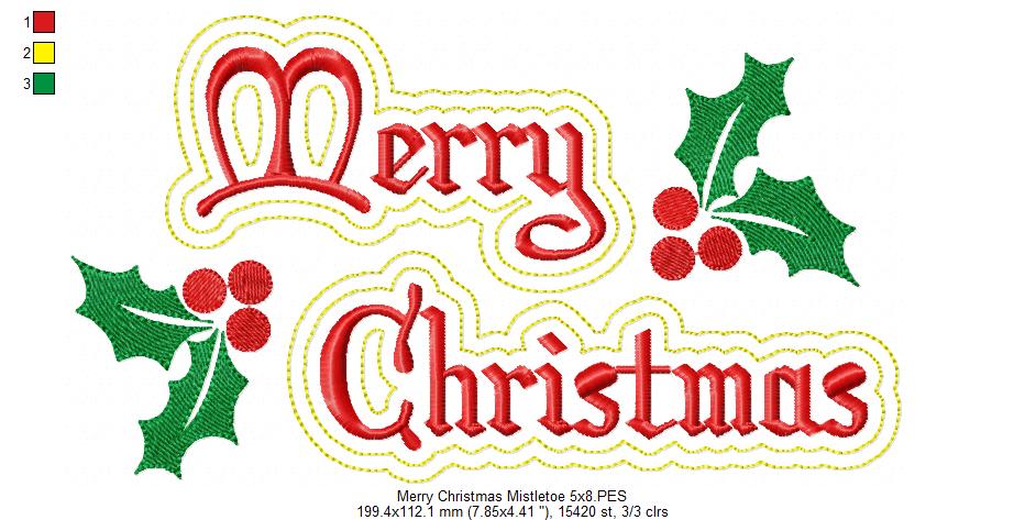 Merry Christmas Mistletoe - Fill Stitch