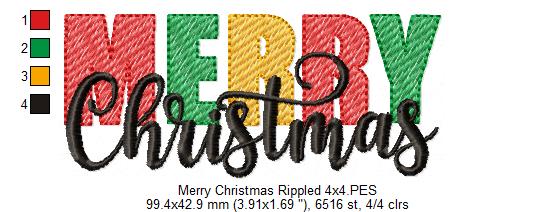 Merry Christmas - Rippled Stitch - Machine Embroidery Design