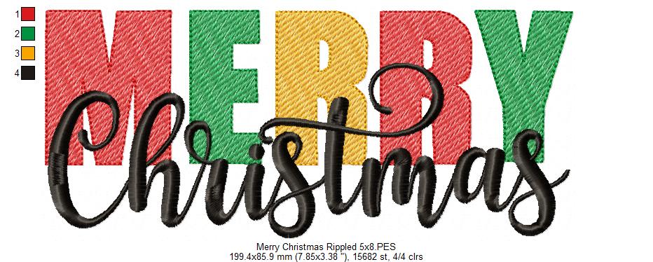 Merry Christmas - Rippled Stitch - Machine Embroidery Design