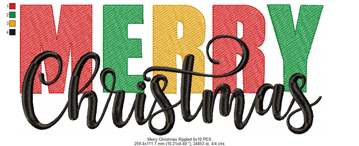 Merry Christmas - Rippled Stitch - Machine Embroidery Design