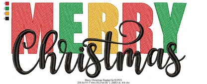Merry Christmas - Rippled Stitch - Machine Embroidery Design