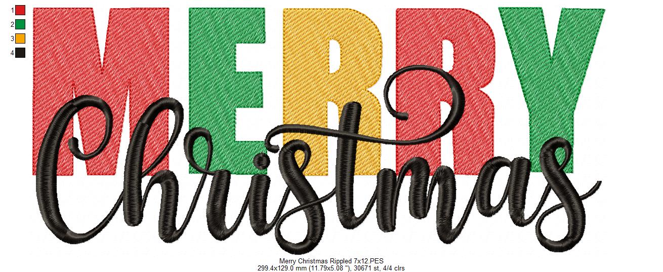 Merry Christmas - Rippled Stitch - Machine Embroidery Design