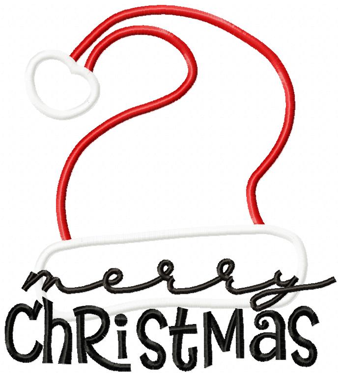 Merry Christmas Santa's Hat - Applique - Machine Embroidery Design