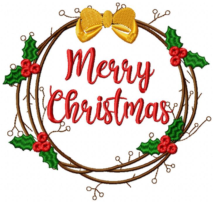 Merry Christmas Wreath - Fill Stitch - Machine Embroidery Design