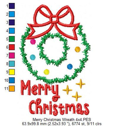 Christmas Wreath & Merry Christmas 🎅 – Applique – Machine Embroidery Design