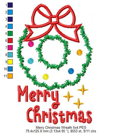 Christmas Wreath & Merry Christmas 🎅 – Applique – Machine Embroidery Design