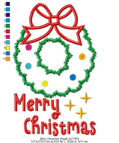 Christmas Wreath & Merry Christmas 🎅 – Applique – Machine Embroidery Design