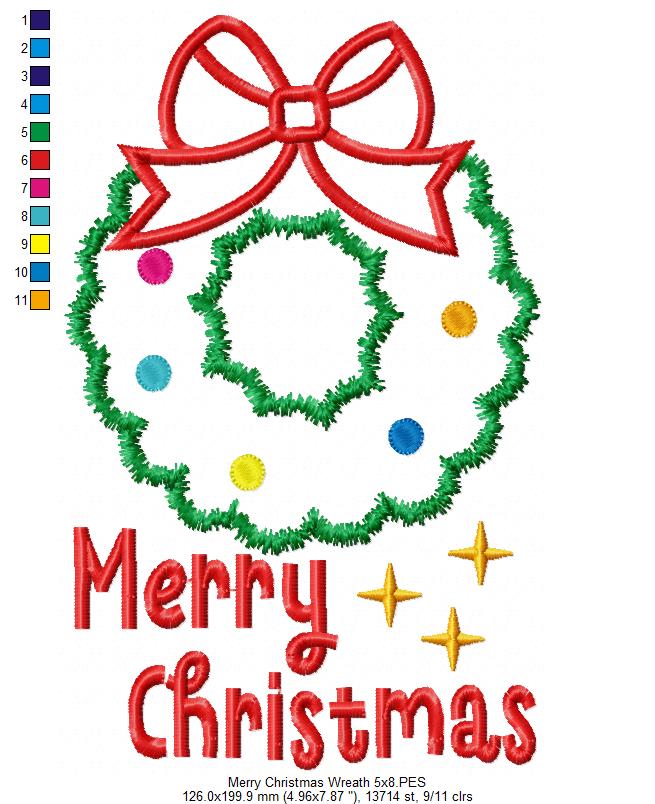 Christmas Wreath & Merry Christmas 🎅 – Applique – Machine Embroidery Design