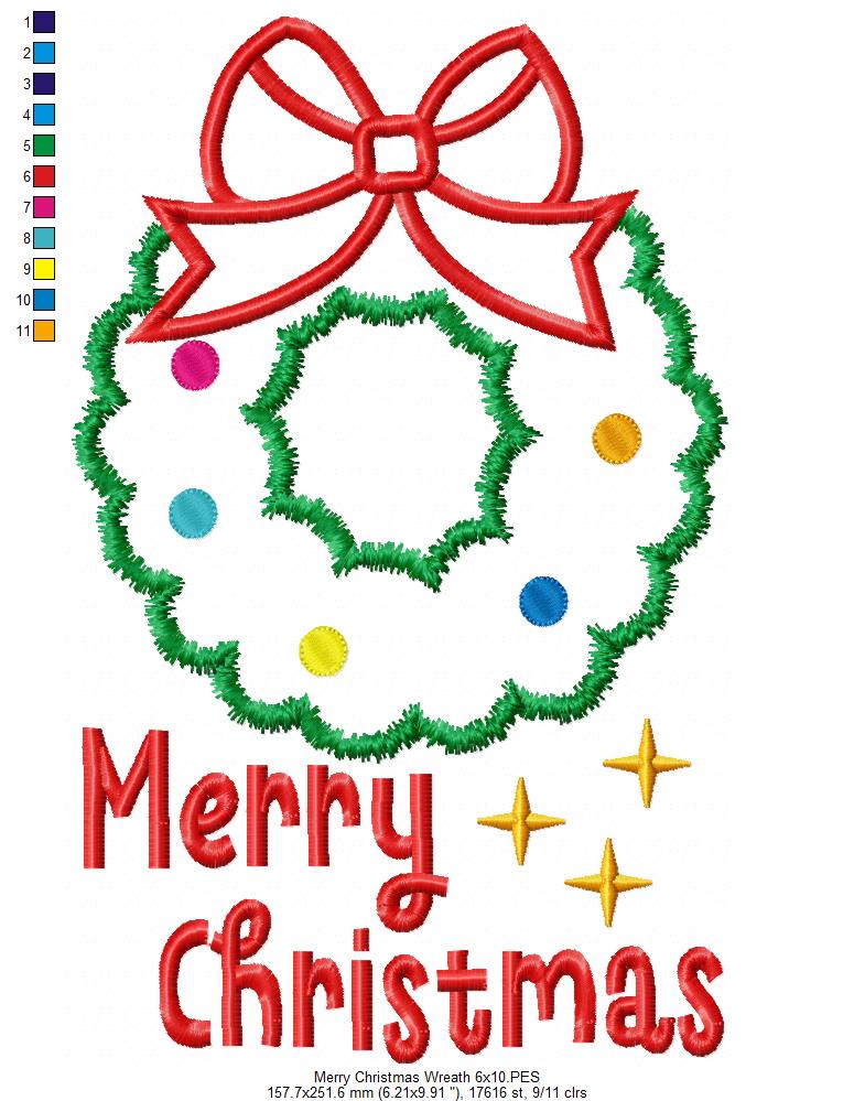 Christmas Wreath & Merry Christmas 🎅 – Applique – Machine Embroidery Design