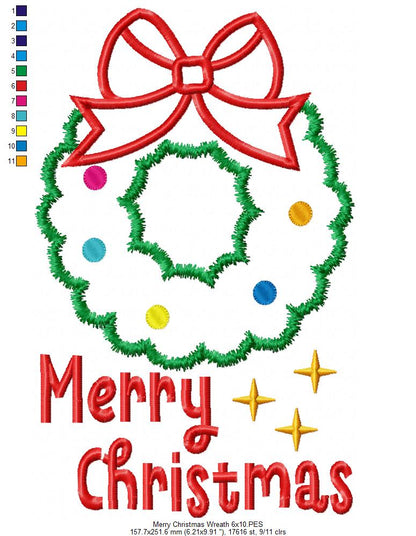 Christmas Wreath & Merry Christmas 🎅 – Applique – Machine Embroidery Design