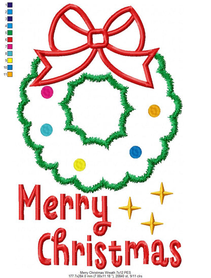 Christmas Wreath & Merry Christmas 🎅 – Applique – Machine Embroidery Design