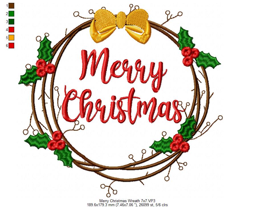 Merry Christmas Wreath - Fill Stitch - Machine Embroidery Design