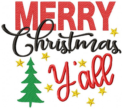 Merry Christmas Y'all - Fill Stitch - Machine Embroidery Design
