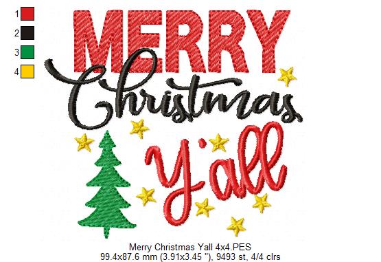 Merry Christmas Y'all - Fill Stitch - Machine Embroidery Design