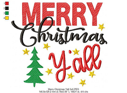 Merry Christmas Y'all - Fill Stitch - Machine Embroidery Design