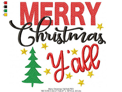 Merry Christmas Y'all - Fill Stitch - Machine Embroidery Design