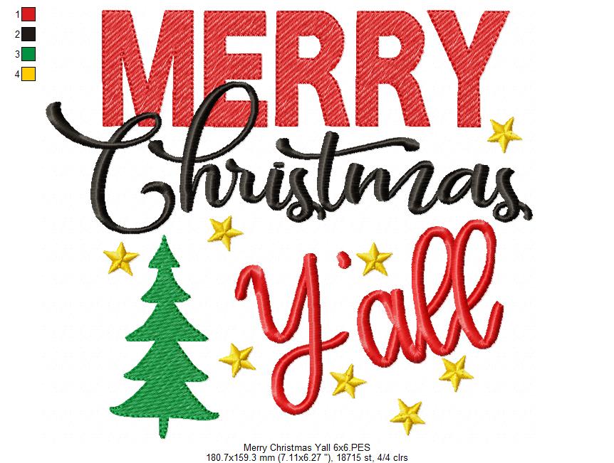 Merry Christmas Y'all - Fill Stitch - Machine Embroidery Design
