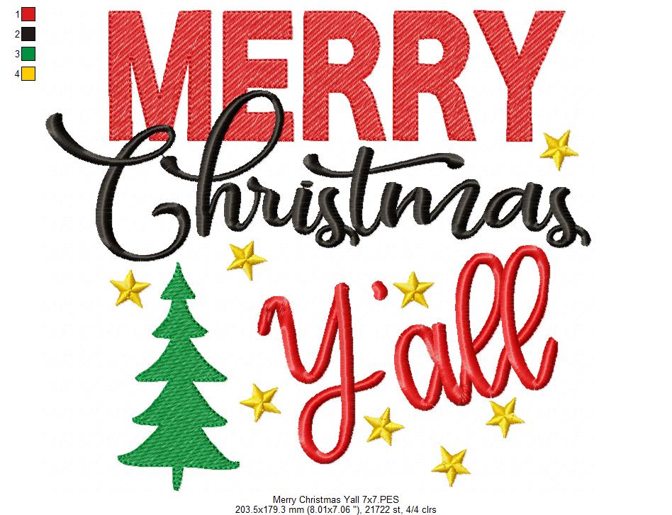 Merry Christmas Y'all - Fill Stitch - Machine Embroidery Design