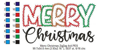 Merry Christmas - Zig Zag Applique - Machine Embroidery Design