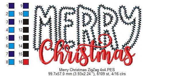 Merry Christmas - Zig Zag Applique - Machine Embroidery Design