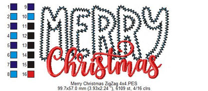 Merry Christmas - Zig Zag Applique - Machine Embroidery Design