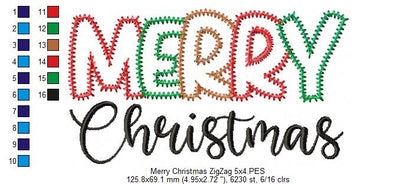 Merry Christmas - Zig Zag Applique - Machine Embroidery Design