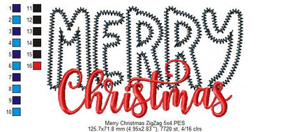 Merry Christmas - Zig Zag Applique - Machine Embroidery Design