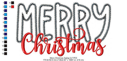 Merry Christmas - Zig Zag Applique - Machine Embroidery Design