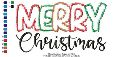 Merry Christmas - Zig Zag Applique - Machine Embroidery Design