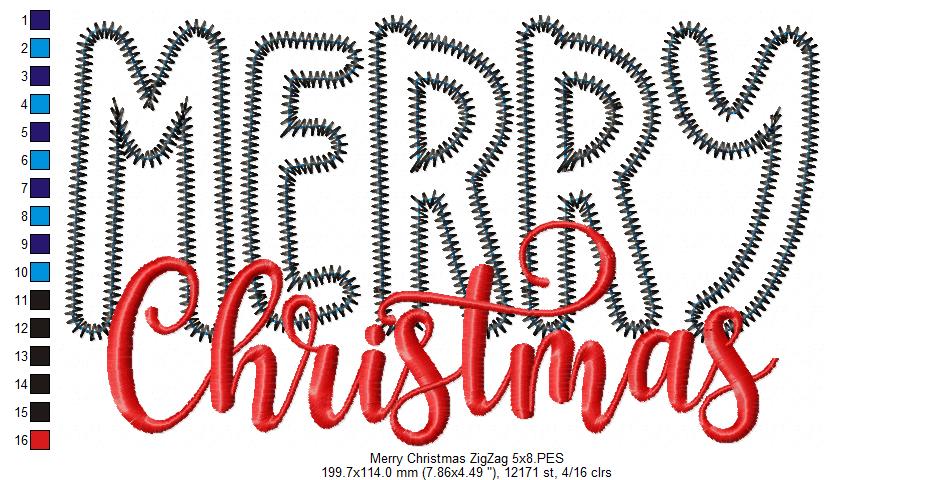 Merry Christmas - Zig Zag Applique - Machine Embroidery Design
