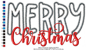 Merry Christmas - Zig Zag Applique - Machine Embroidery Design