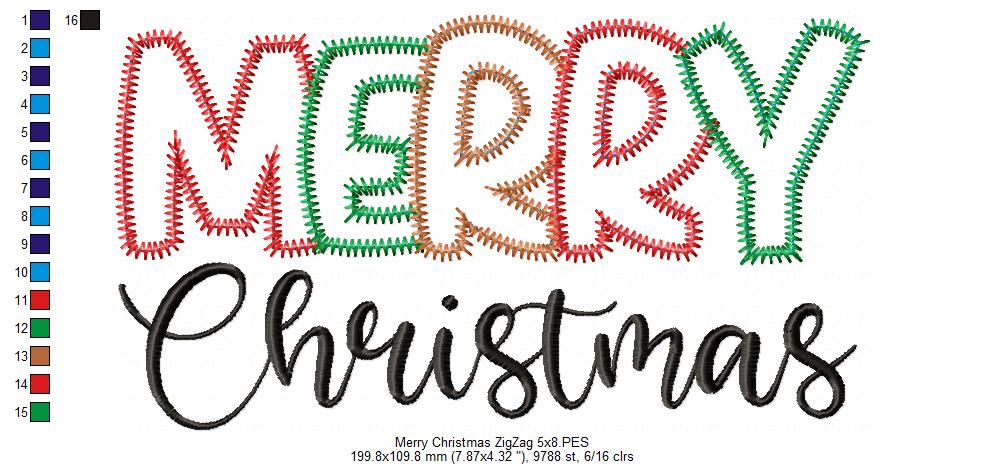 Merry Christmas - Zig Zag Applique - Machine Embroidery Design
