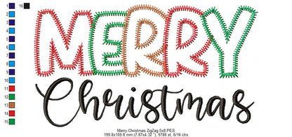 Merry Christmas - Zig Zag Applique - Machine Embroidery Design