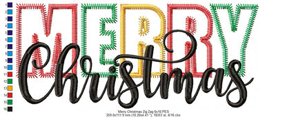 Merry Christmas - Zig Zag Applique Embroidery