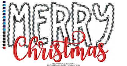 Merry Christmas - Zig Zag Applique - Machine Embroidery Design