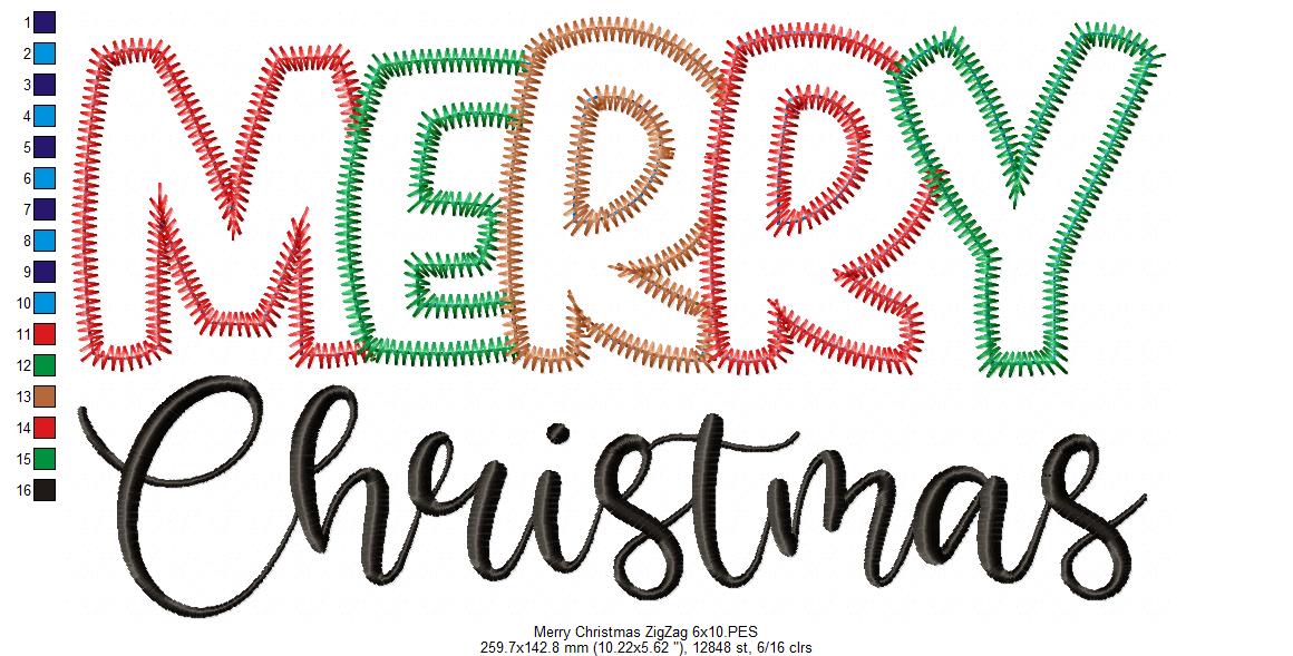 Merry Christmas - Zig Zag Applique - Machine Embroidery Design