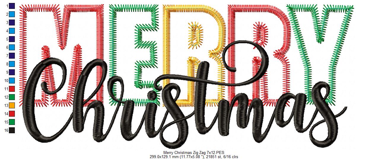 Merry Christmas - Zig Zag Applique Embroidery