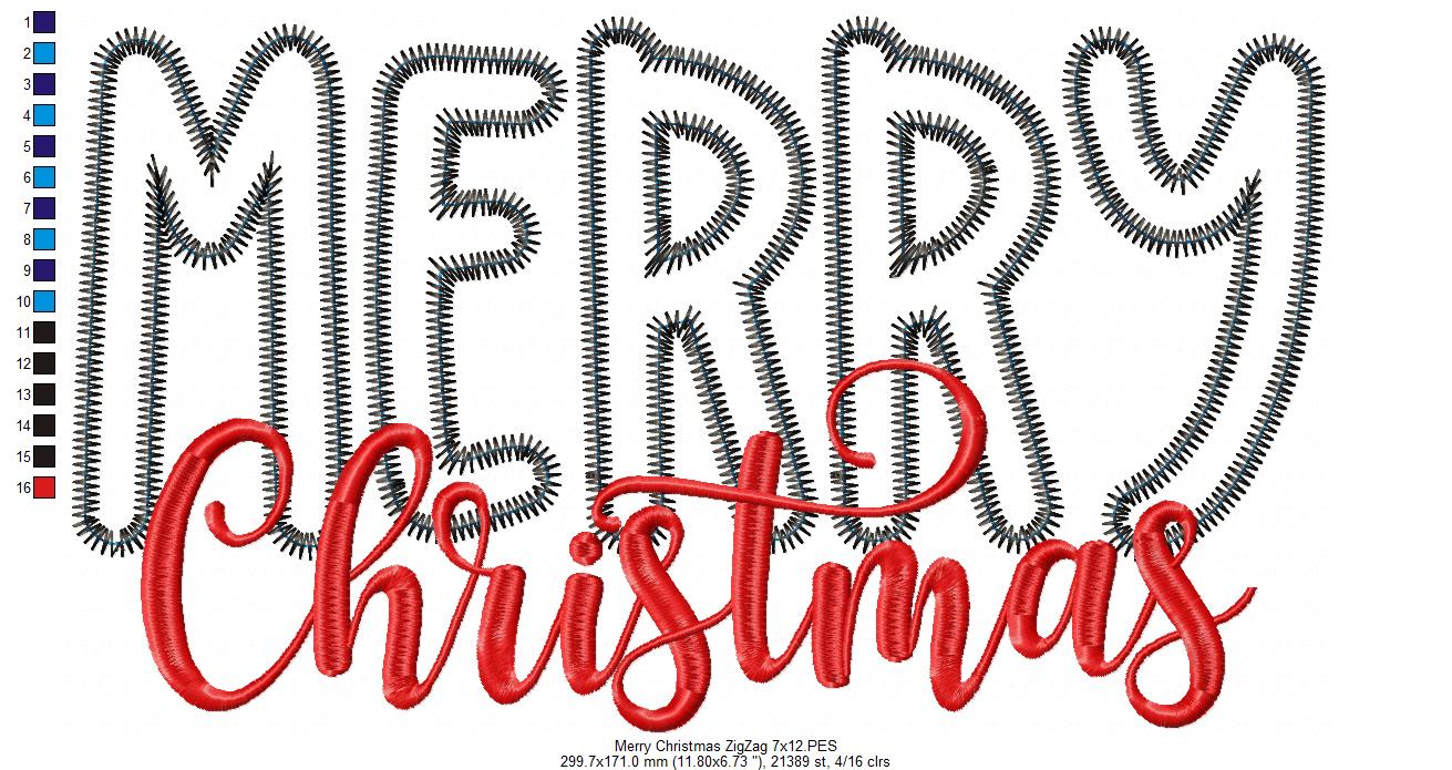 Merry Christmas - Zig Zag Applique - Machine Embroidery Design