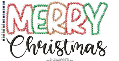 Merry Christmas - Zig Zag Applique - Machine Embroidery Design