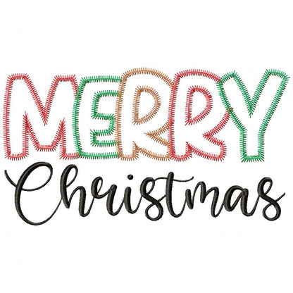 Merry Christmas - Zig Zag Applique - Machine Embroidery Design