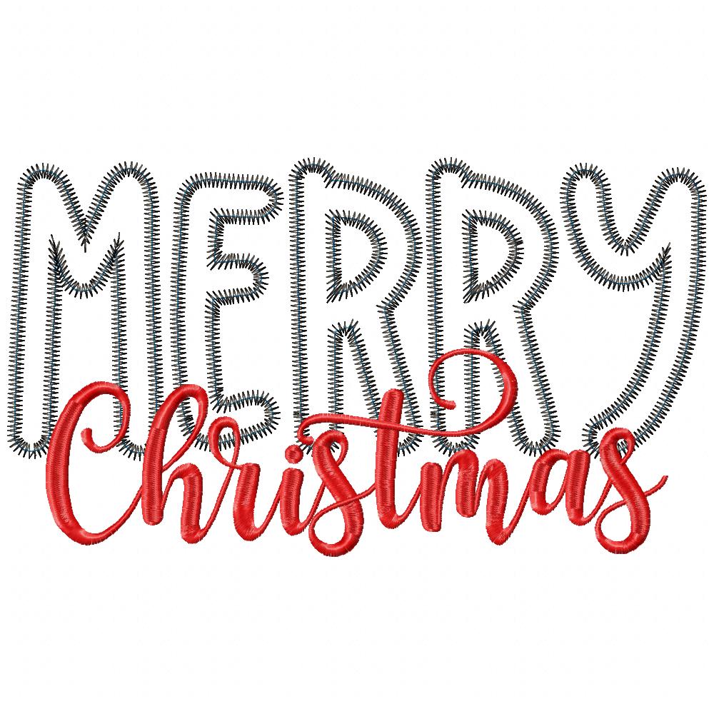 Merry Christmas - Zig Zag Applique - Machine Embroidery Design