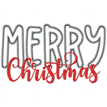 Merry Christmas - Zig Zag Applique - Machine Embroidery Design